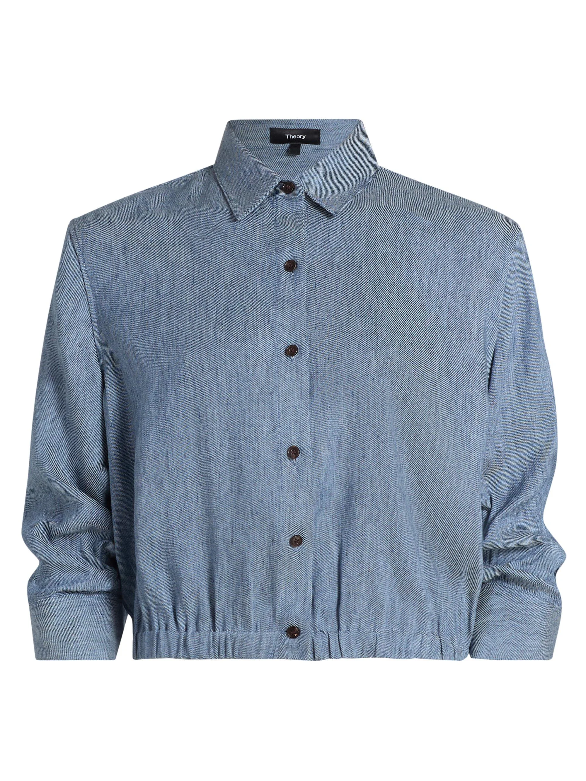 Women's Linen-Blend Boxy Crop Shirt - Light Denim - 1