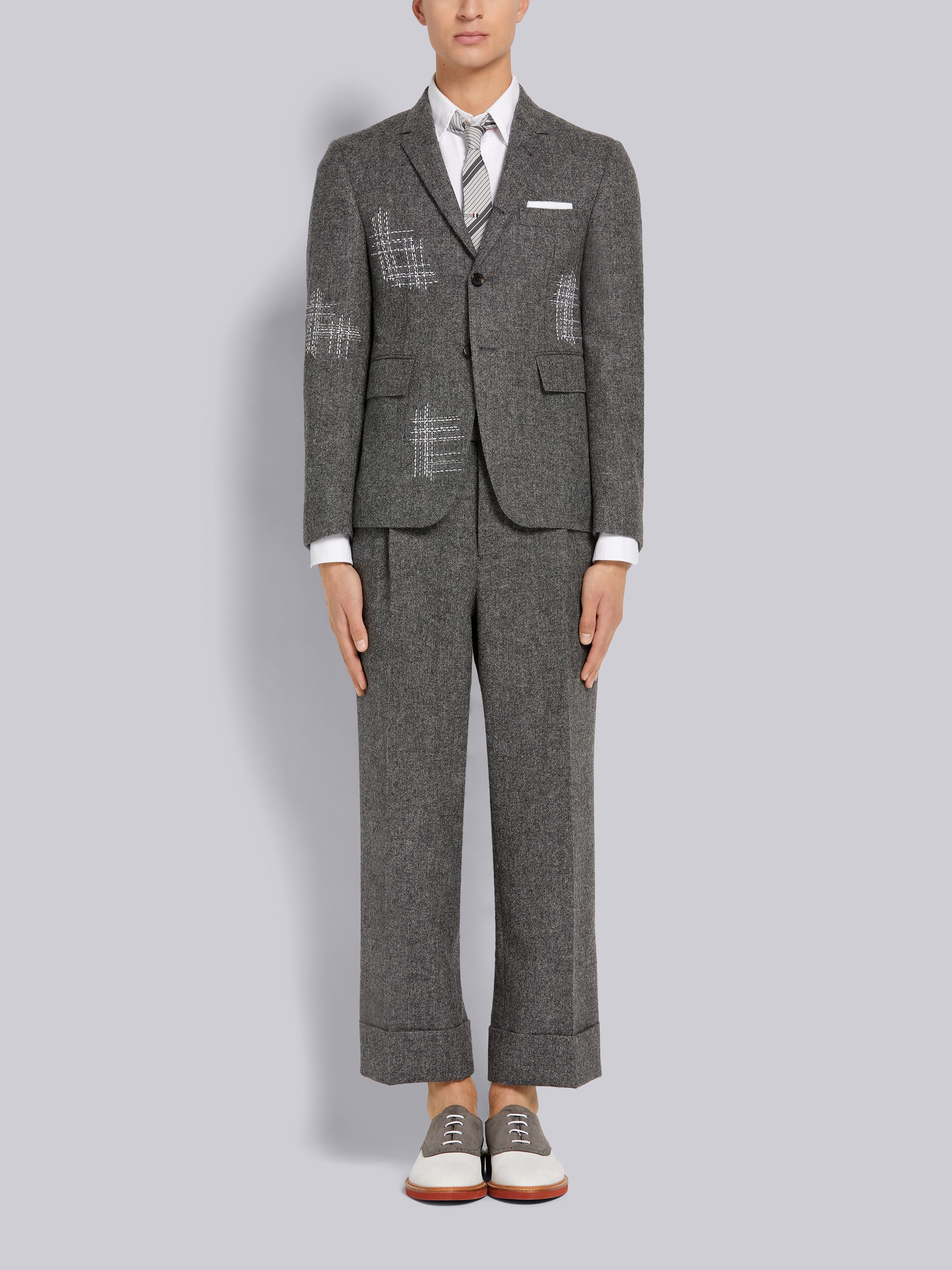 Medium Grey Donegal Tweed Single Pleat Classic Side Tab Trouser - 4