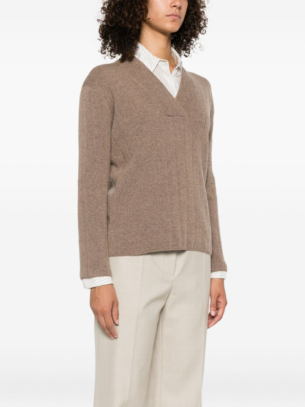 ribbed V-neck jumper - 3