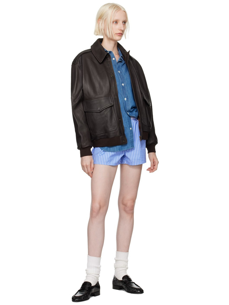 HommeGirls® Brown Oversized Leather Bomber Jacket outlook