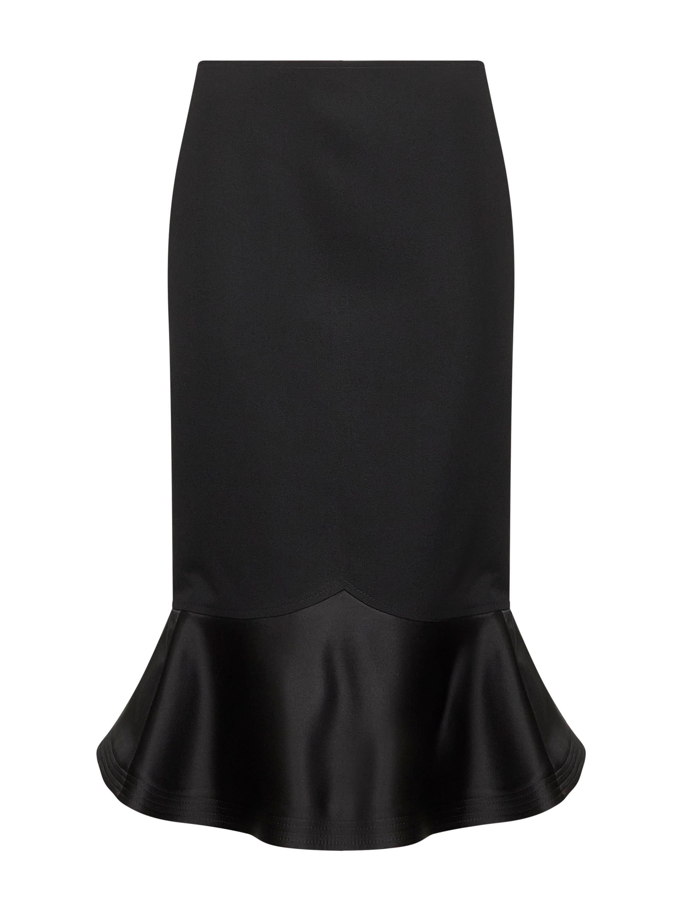 Fendi Women Black Grain De Poudre Wool Midi Skirt - 1