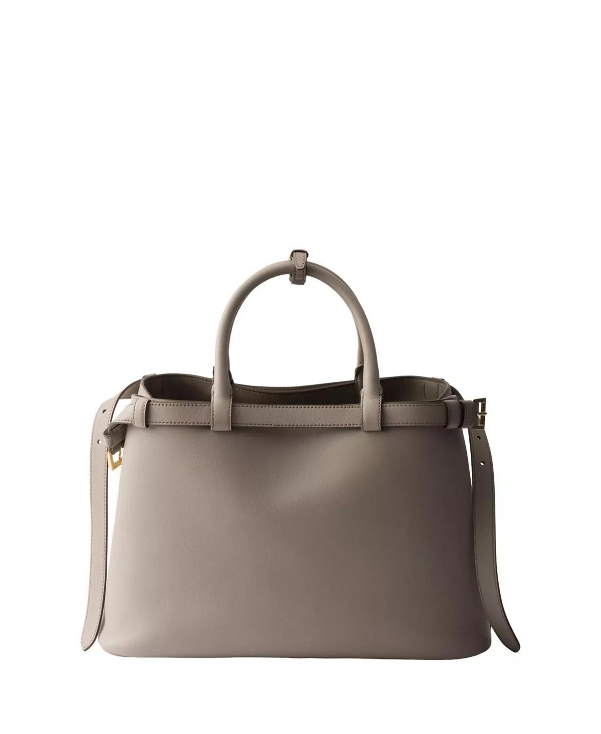 Buckle Medium Leather Handbag with Double Belt - 4