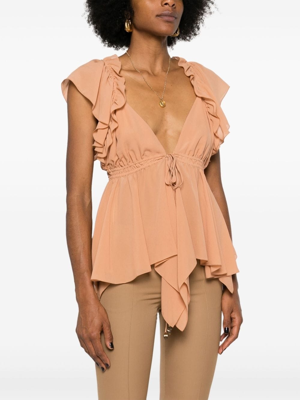 ruffled sleeveless silk blouse - 3