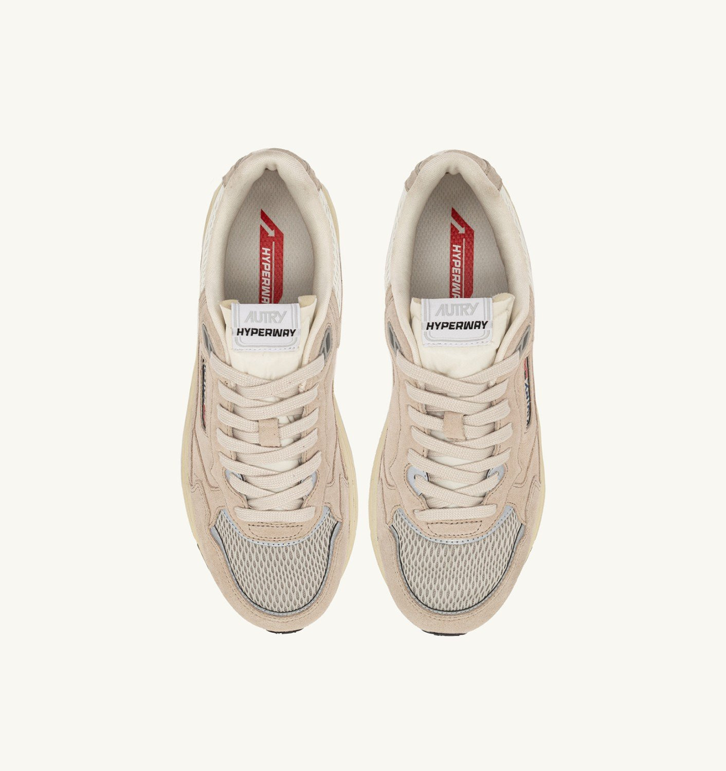 HYPERWAY SNEAKERS IN SAND BROWN AND SILVER-TONE SUEDE AND MESH - 5