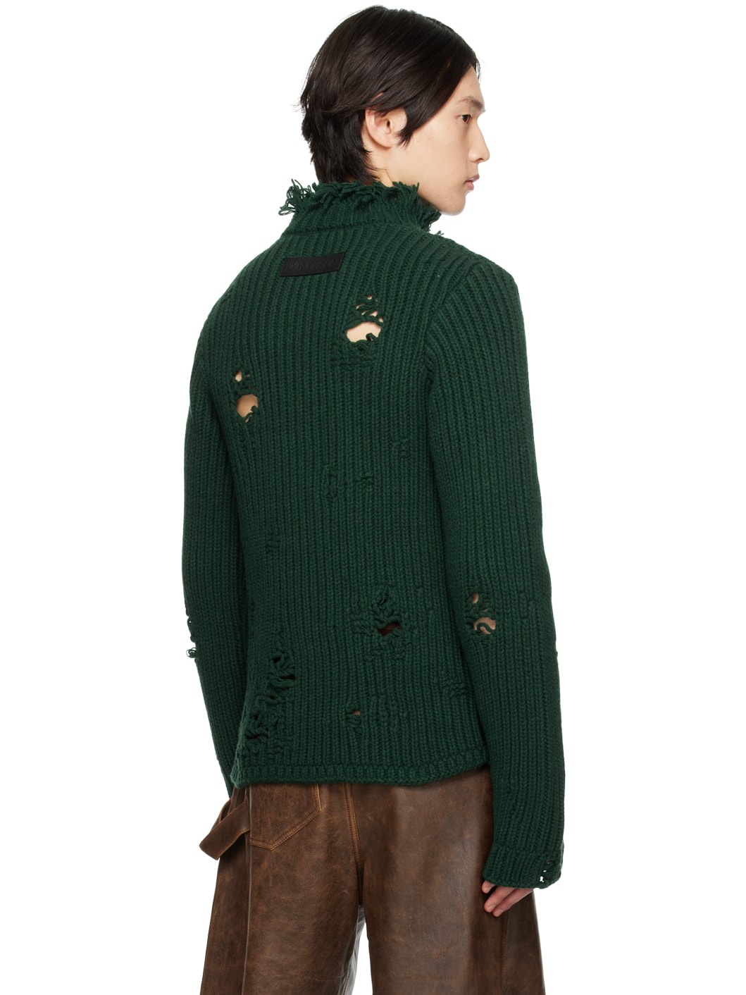Green Distressed Turtleneck - 3