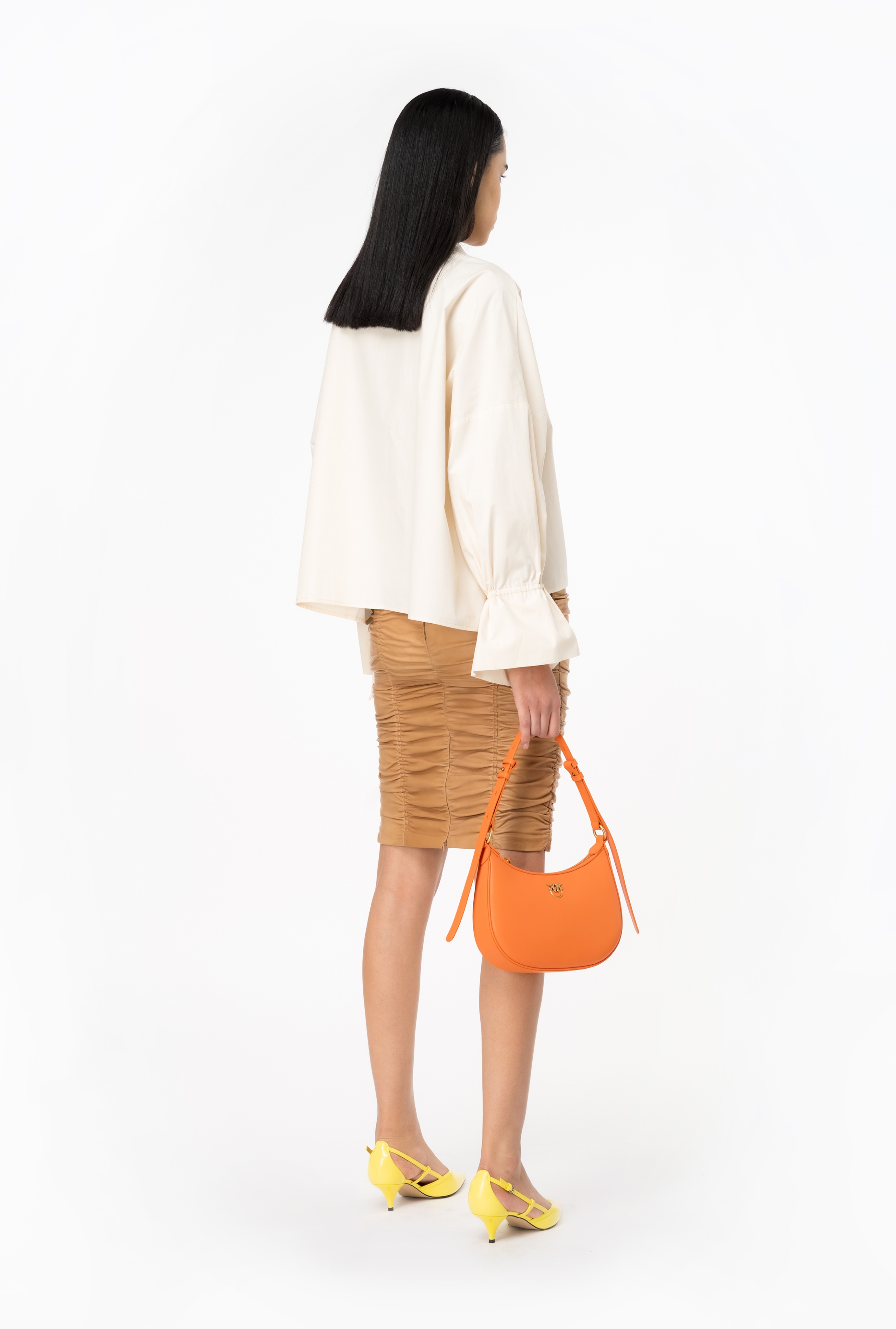 GATHERED NAPPA LEATHER CALF-LENGTH SKIRT - 4