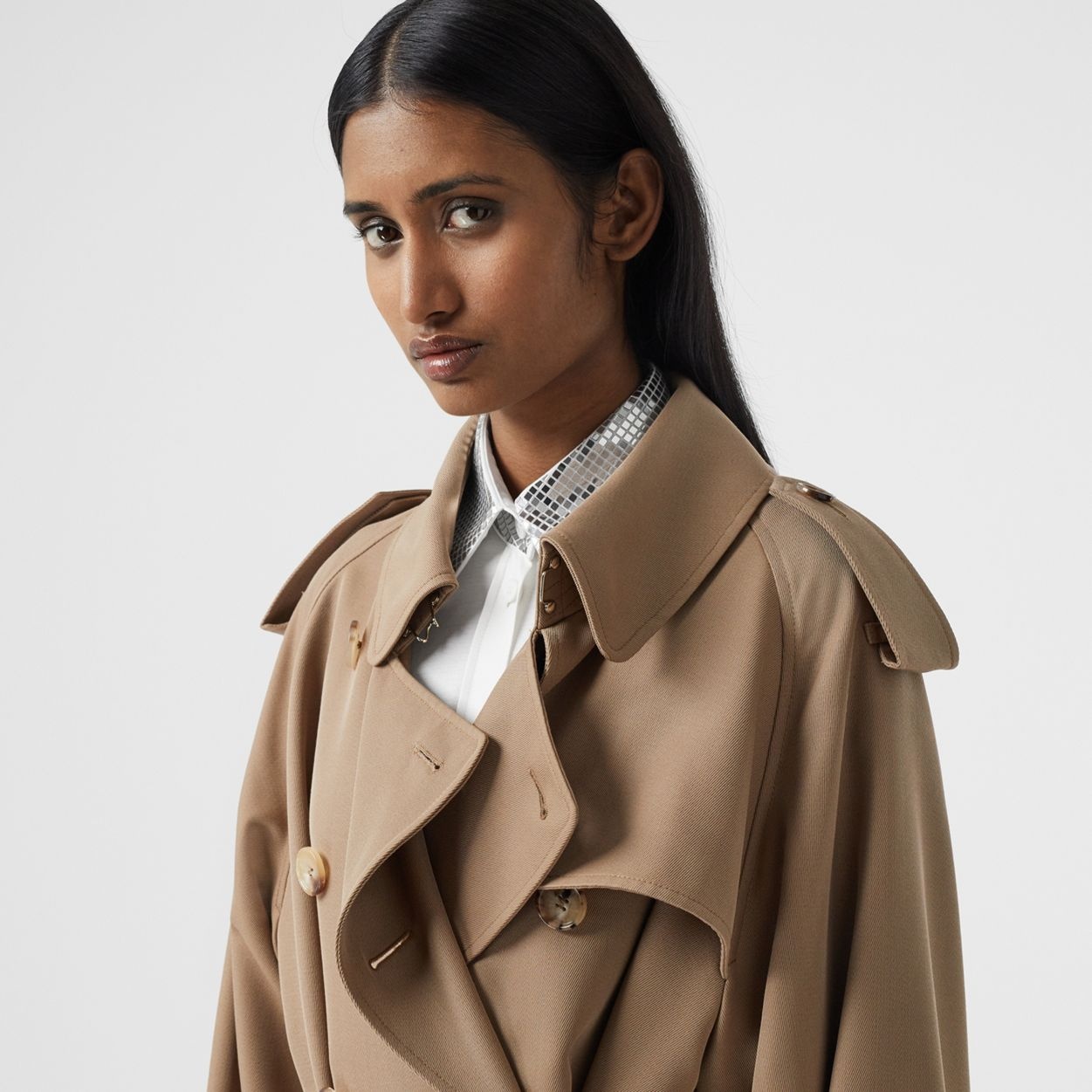 Basque Detail Technical Wool Gabardine Trench Coat - 7