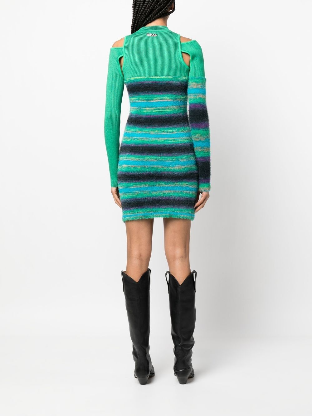 stripe-pattern knitted dress - 4