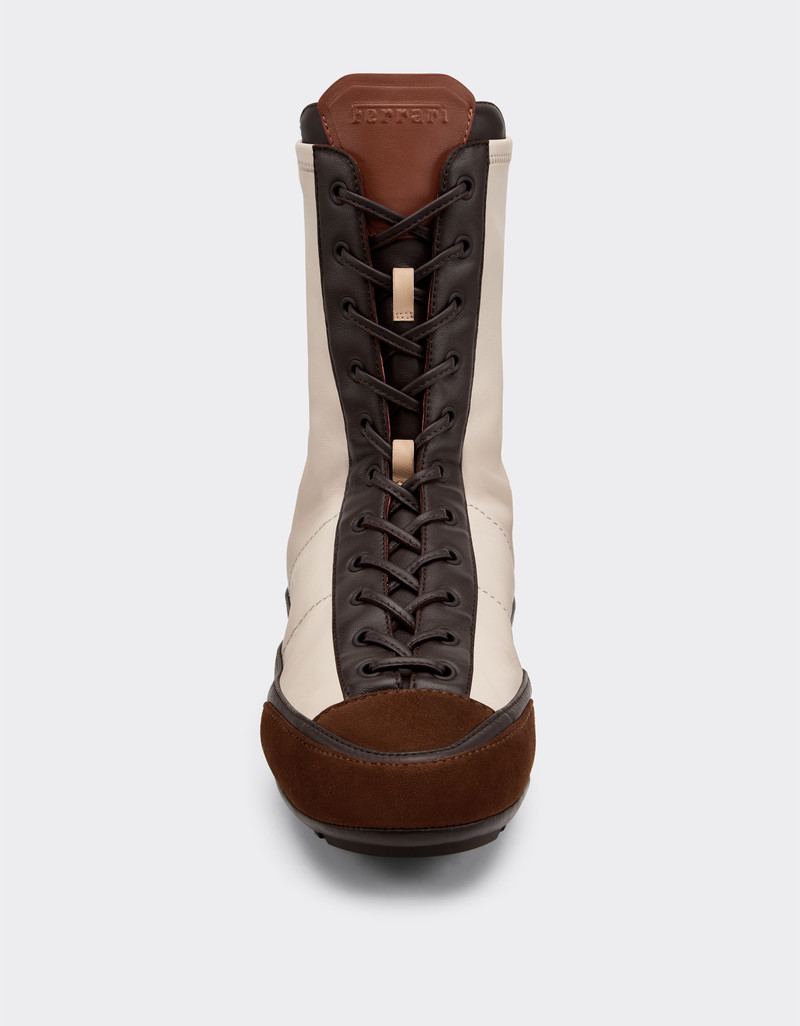 Nappa leather, suede and stretch fabric high-top driver sneaker 4