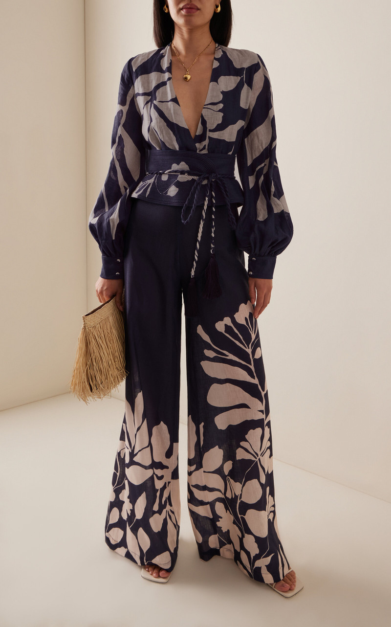 ANDRES OTALORA Preferida Botanical Linen-Blend Wide-Leg Pants navy outlook
