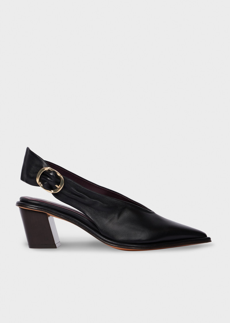 Women's Black 'Clareen' Leather Sling Back Heels 1