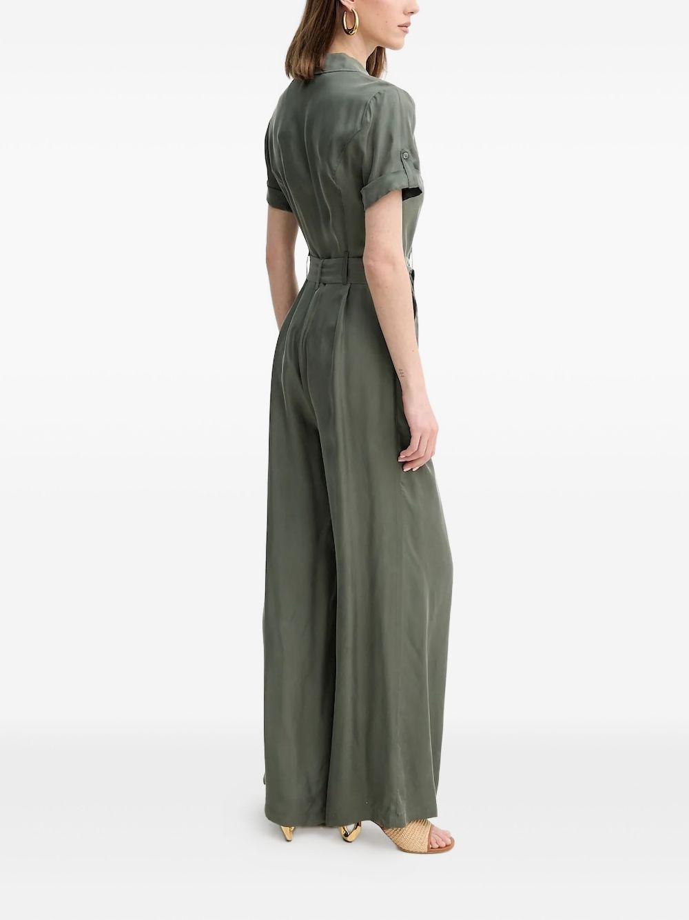 button-fastening belted jumpsuit - 2