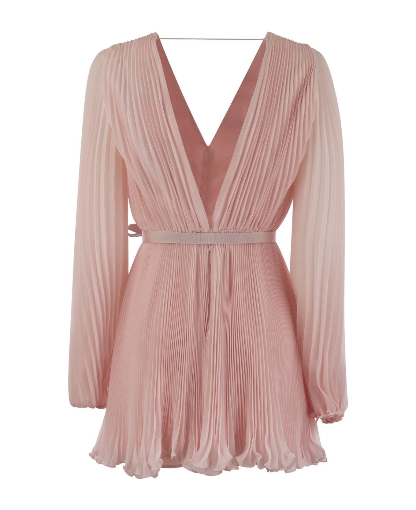 V-neck Pleated Mini Dress - 2