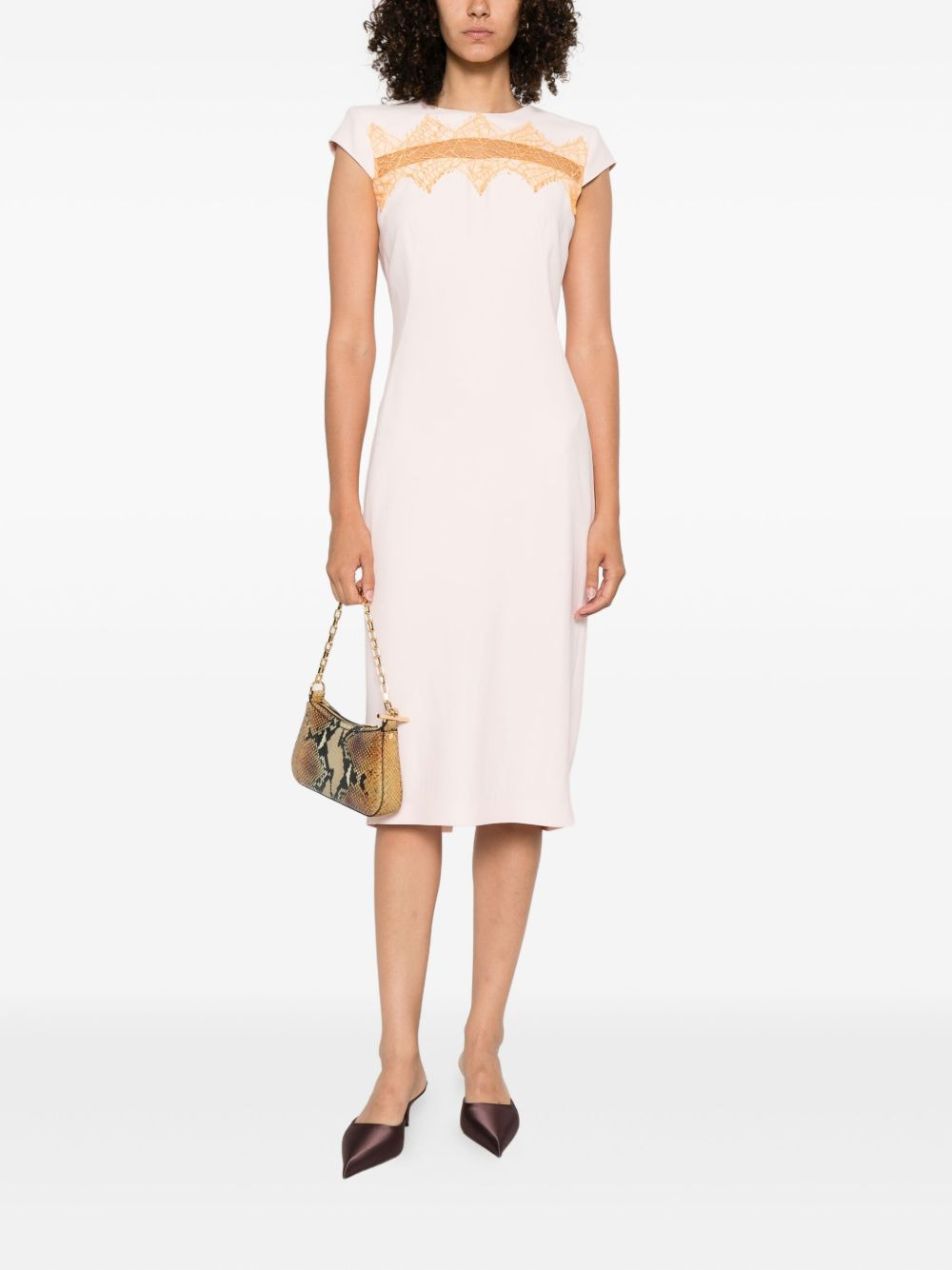 lace-insert midi dress - 2