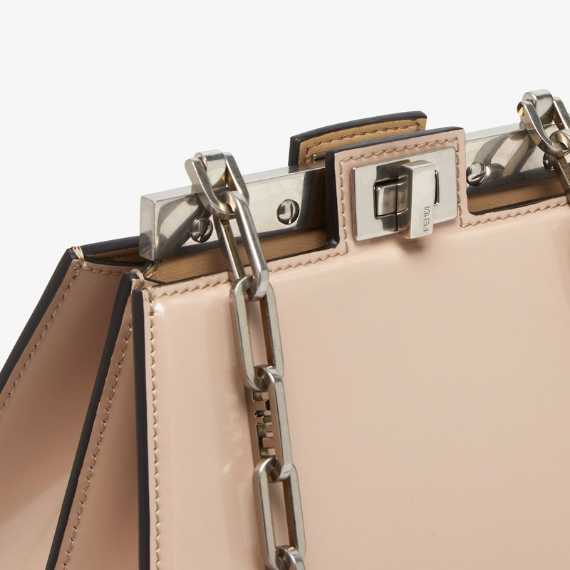 Mini Peekaboo Cut bag made of glossy beige leather. A new evolution of the iconic Peekaboo ISeeU, it 5