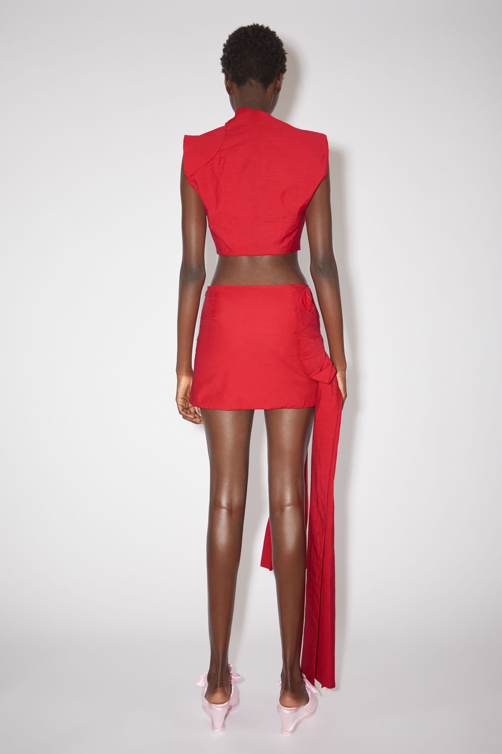 Satin bow mini skirt - Cardinal red - 3