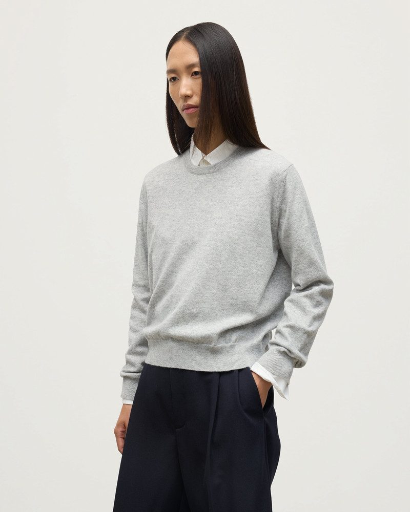 Johnstons of Elgin Lunan Pale Grey Classic Cashmere Crew Jumper outlook