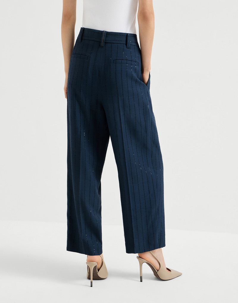 Dazzling chalkstripe slouchy trousers with monili 3