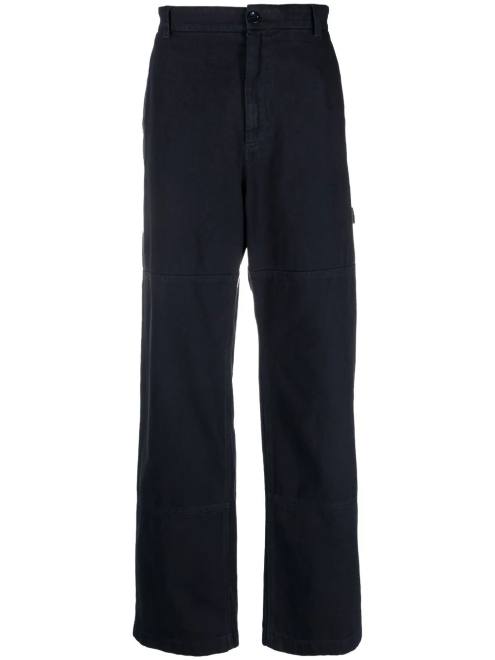 logo-plaque cotton straight trousers - 1