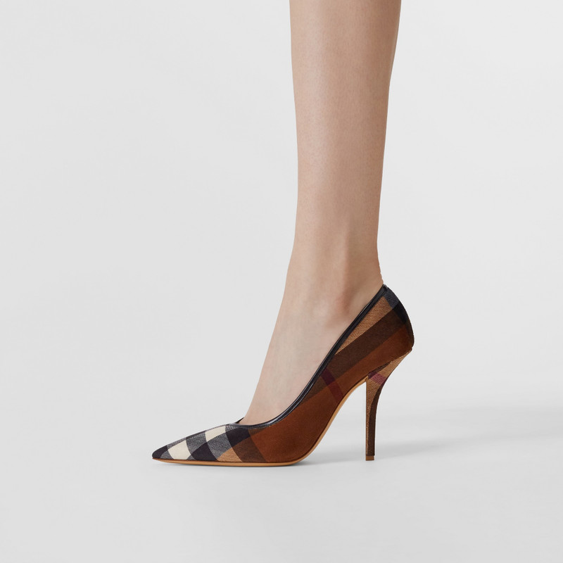 Exaggerated Check Leather Point-toe Pumps 3