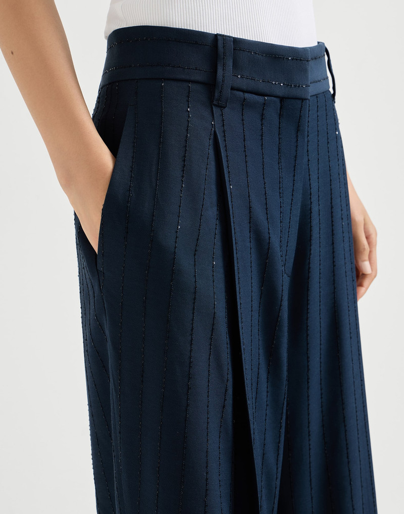 Dazzling chalkstripe slouchy trousers with monili 4