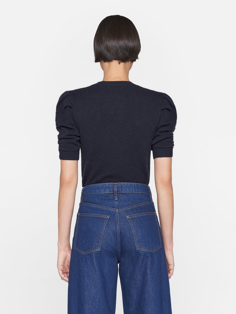 Ruched Sleeve Cashmere Sweater in Navy 8