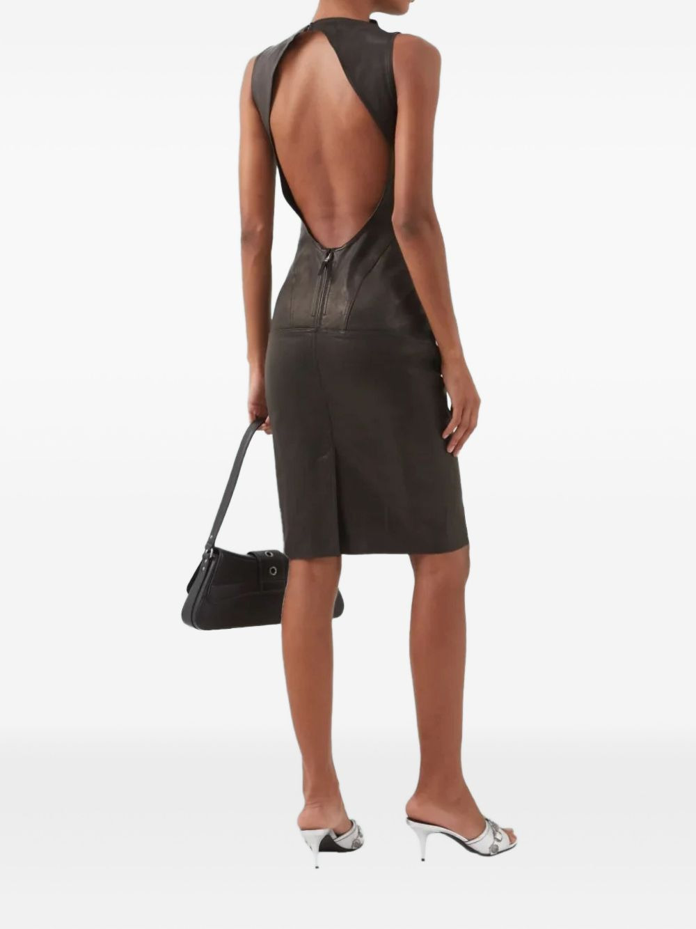 open-back leather midi dress - 2