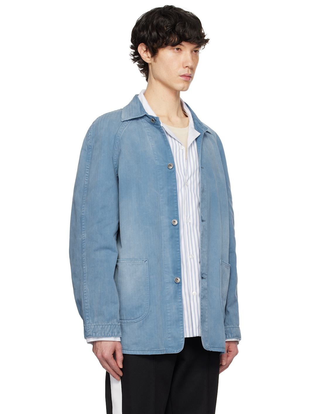 Blue Distressed Caban Denim Jacket - 2