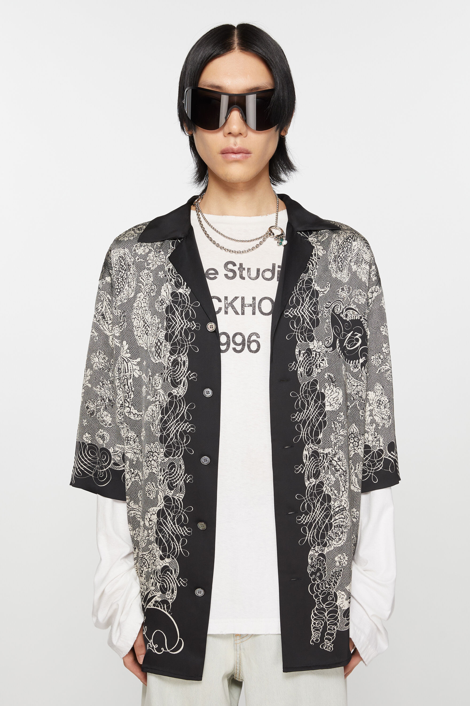 Print button-up shirt - Black/Ecru - 2