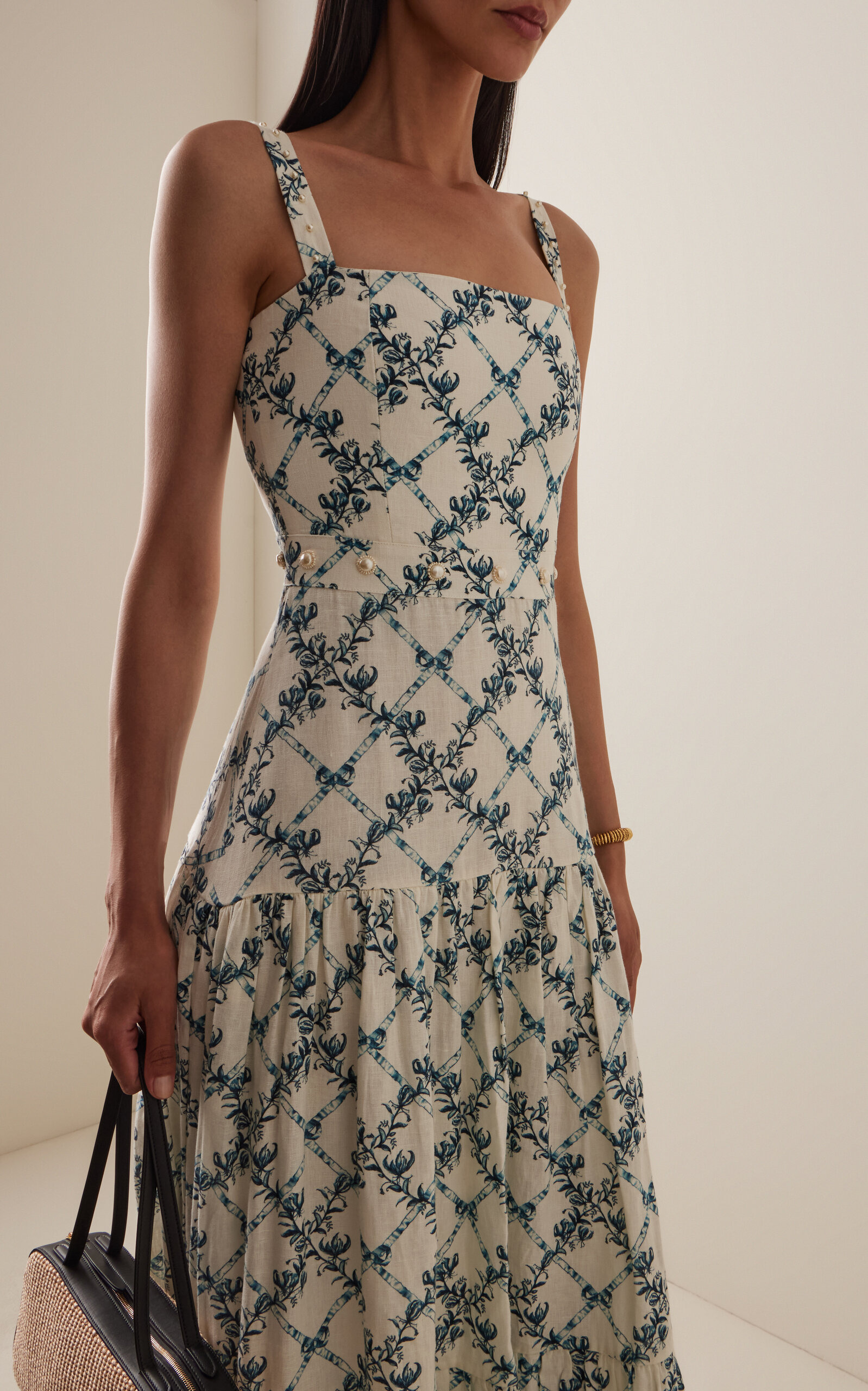 Lima Gathered Linen Maxi Dress ivory - 3