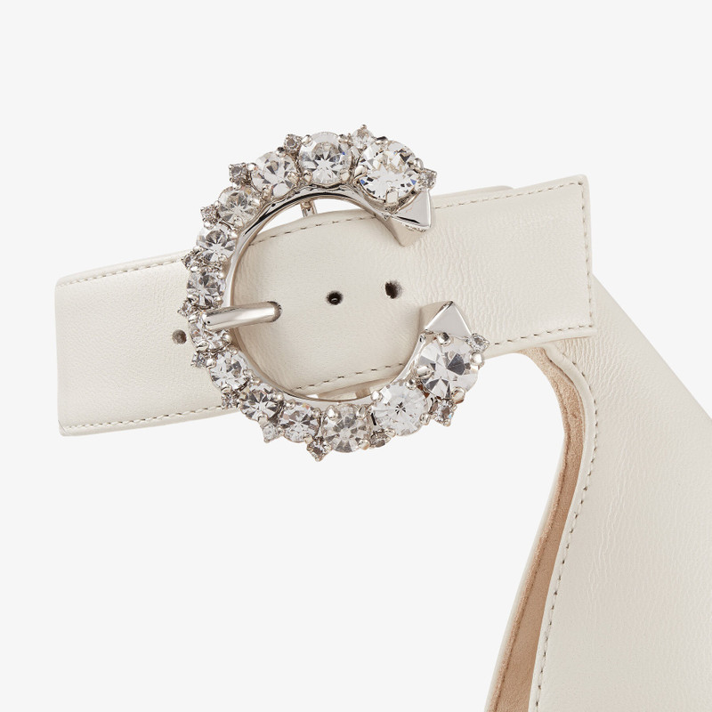 Mionne 120 Latte Leather Platform Sandals with Crystal Buckle 4