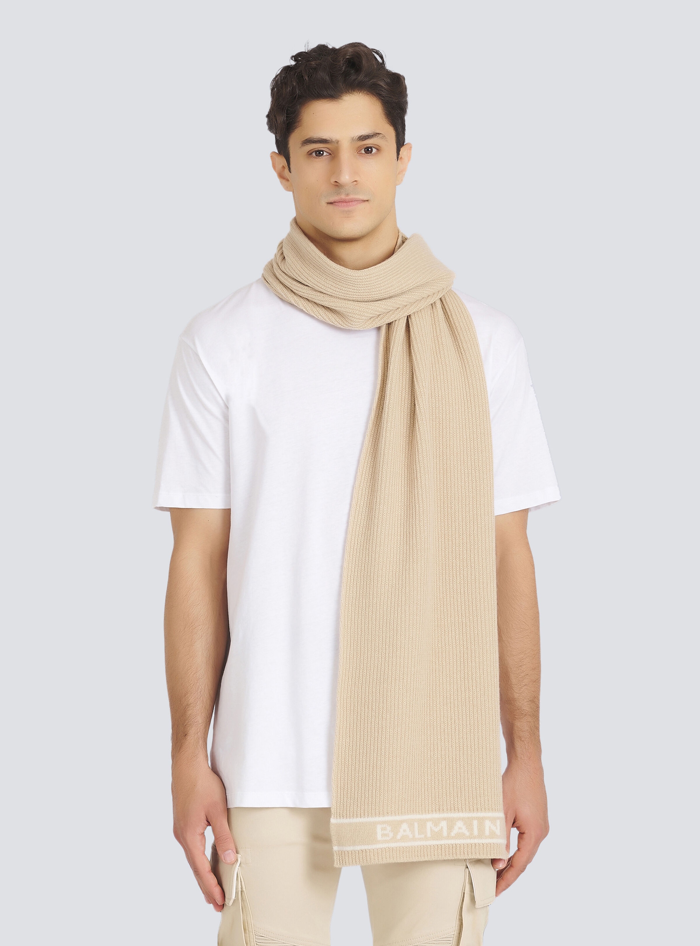 Wool and cashmere scarf with embroidered Balmain logo - 2