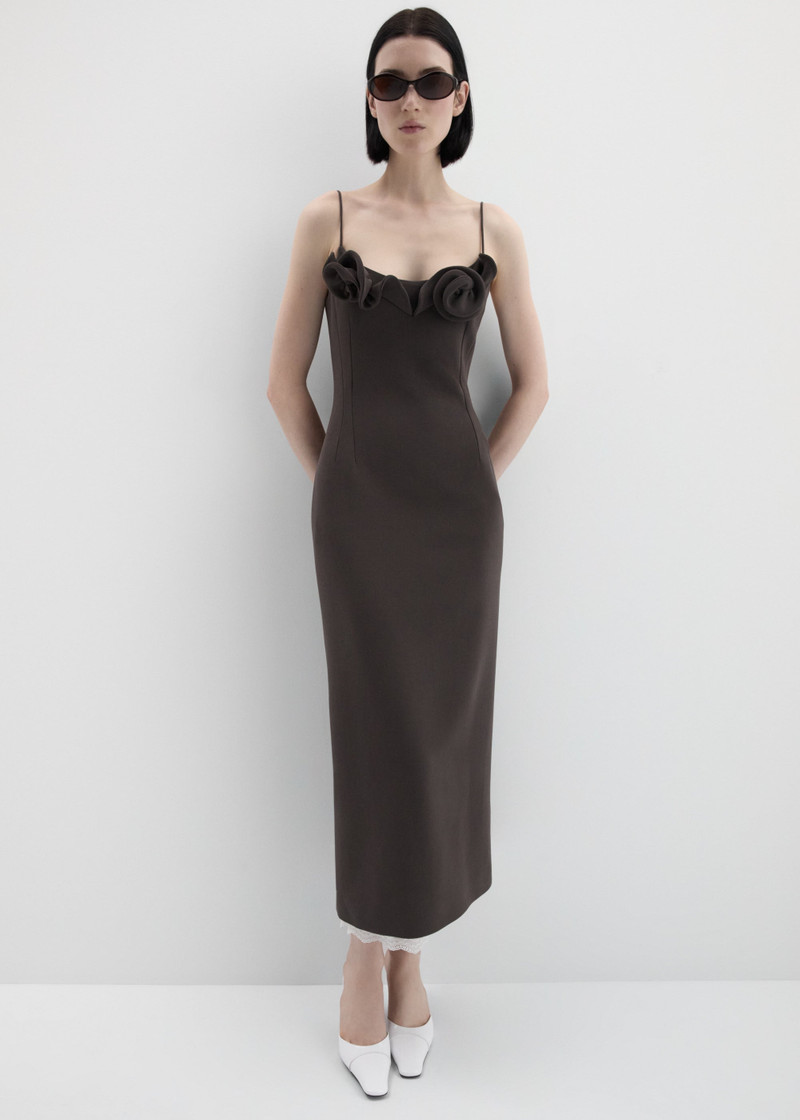 MAGDA BUTRYM Floral appliqué strap midi dress in brown outlook