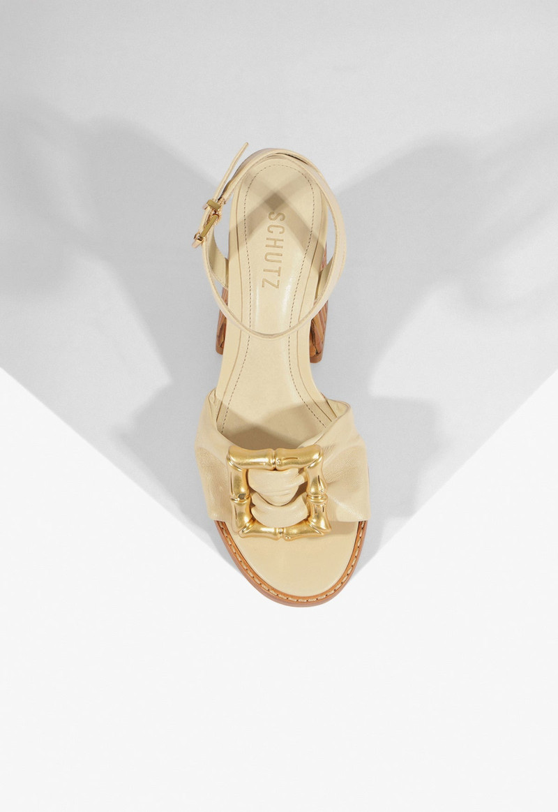 Enola Bamboo Mid Block Leather Sandal 5