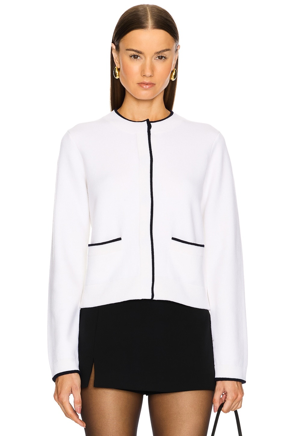 Contrast Tipped Snap Cardigan - 1