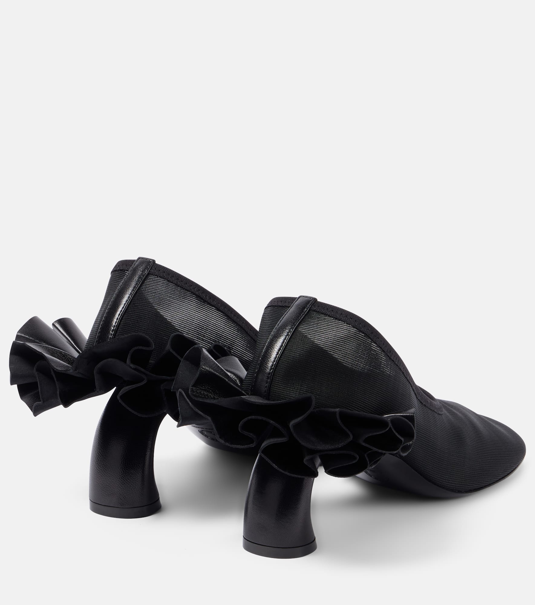 Ruffled leather-trimmed mesh pumps - 2