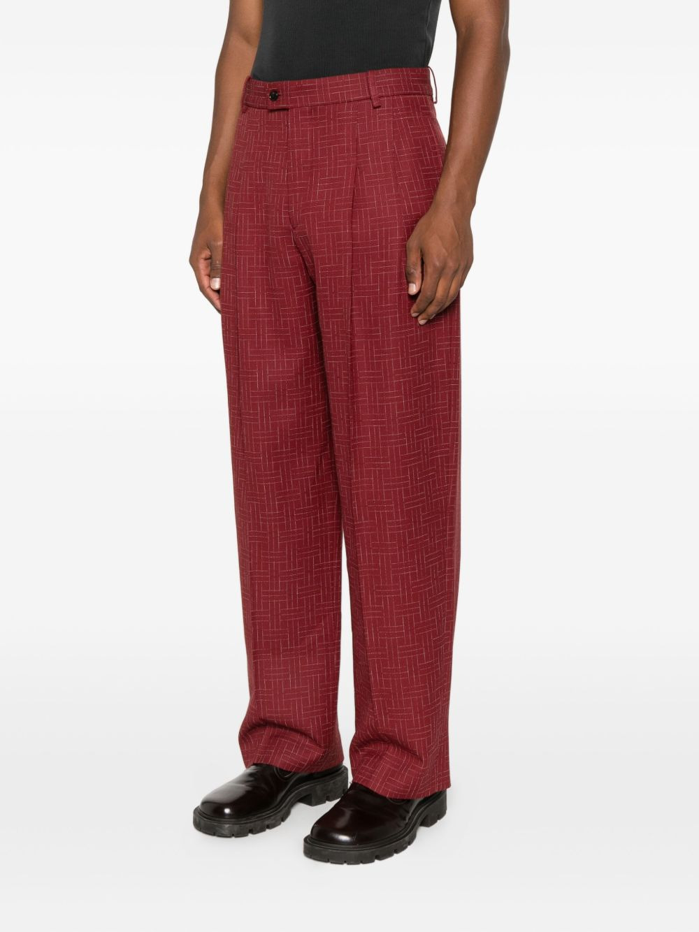 pleated grid-pattern trousers - 3
