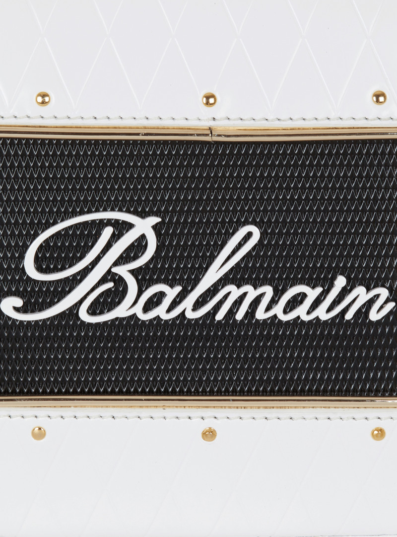 Calfskin Radio bag with Balmain Signature and embossed Grid motif 7
