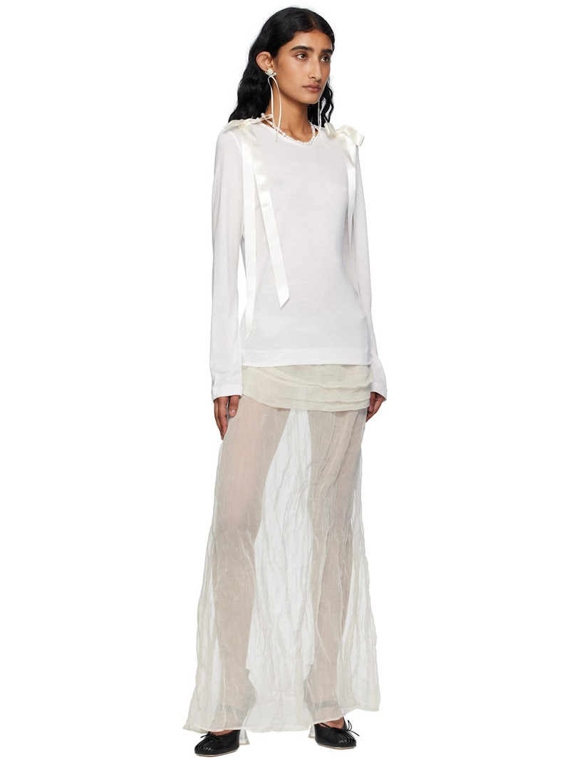 Simone Rocha Off-White Bow Ribbon Tail Long Sleeve T-shirt outlook