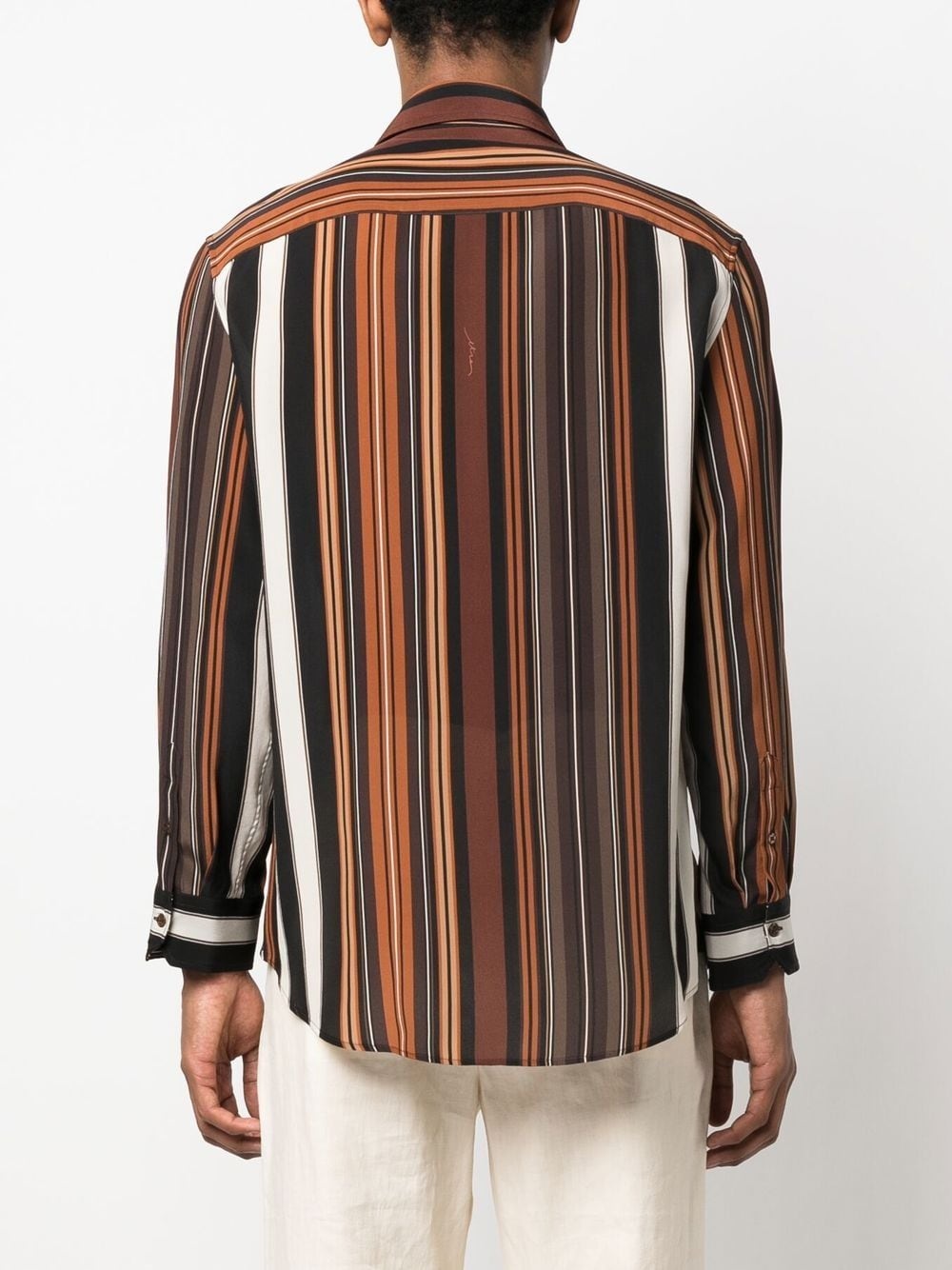 striped long-sleeve silk shirt - 4