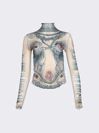 Jean Paul Gaultierトライバル柄 長袖ハイネックトップス美品 Jean Paul Gaultier Soleil Long Sleeve High Top Nude And Blue