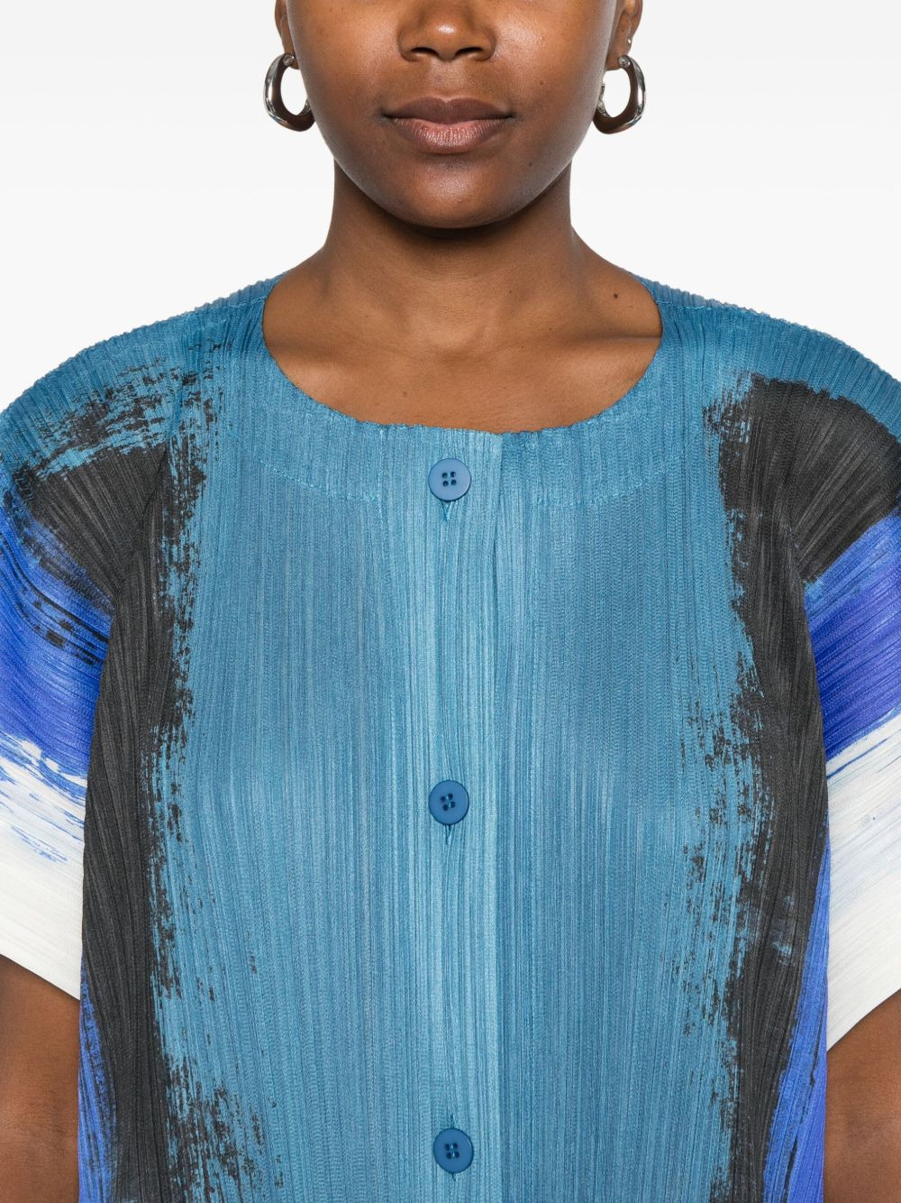 pleated brushstroke-print day dress - 5