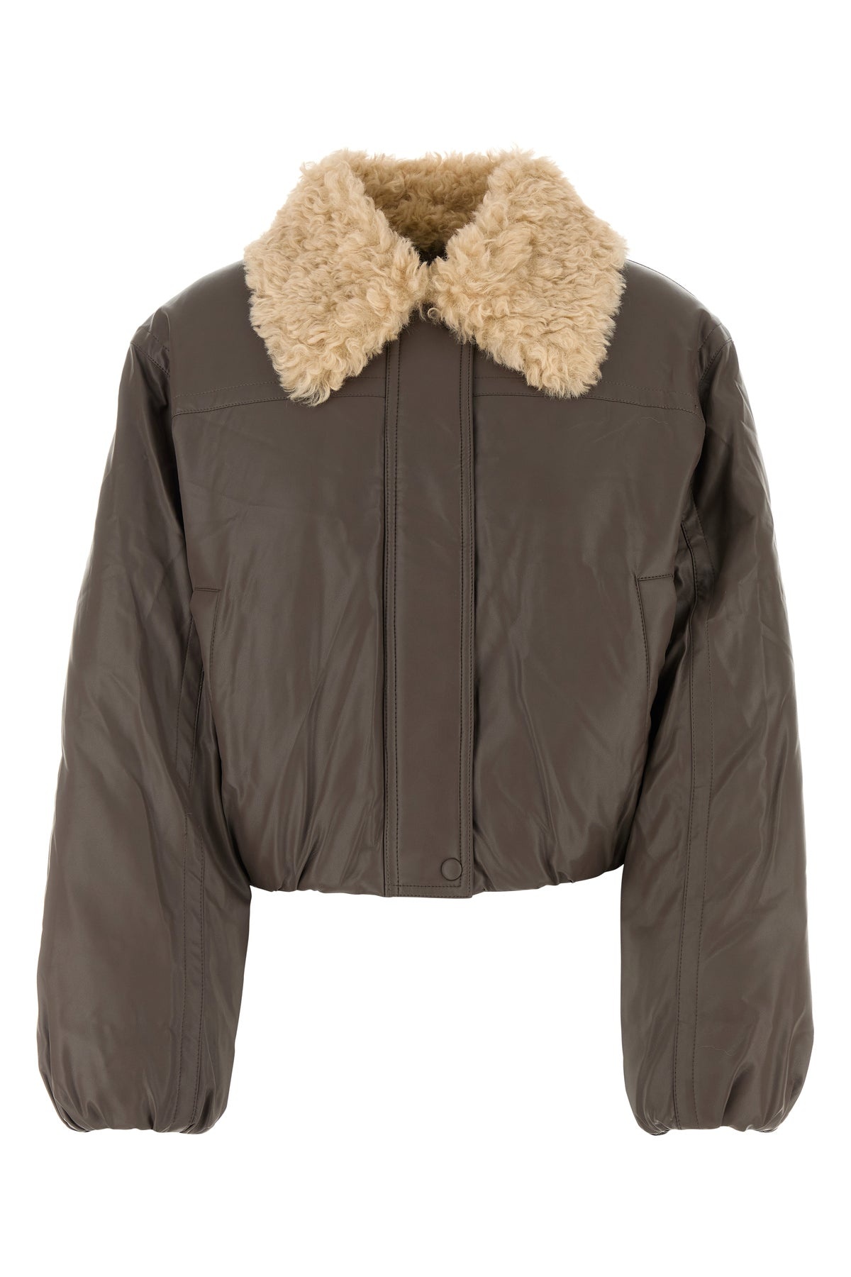 Brown synthetic leather Fran padded jacket - 1