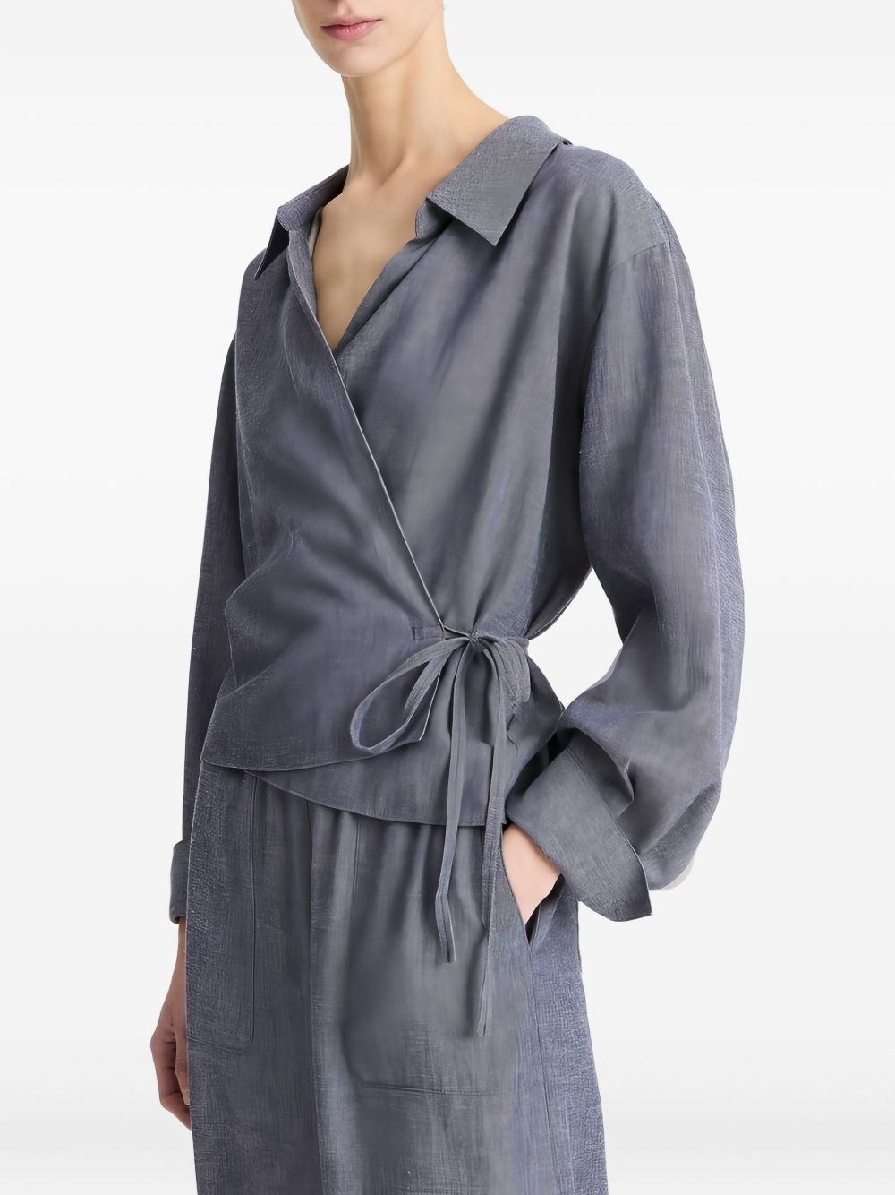 wrap-effect collared top - 3