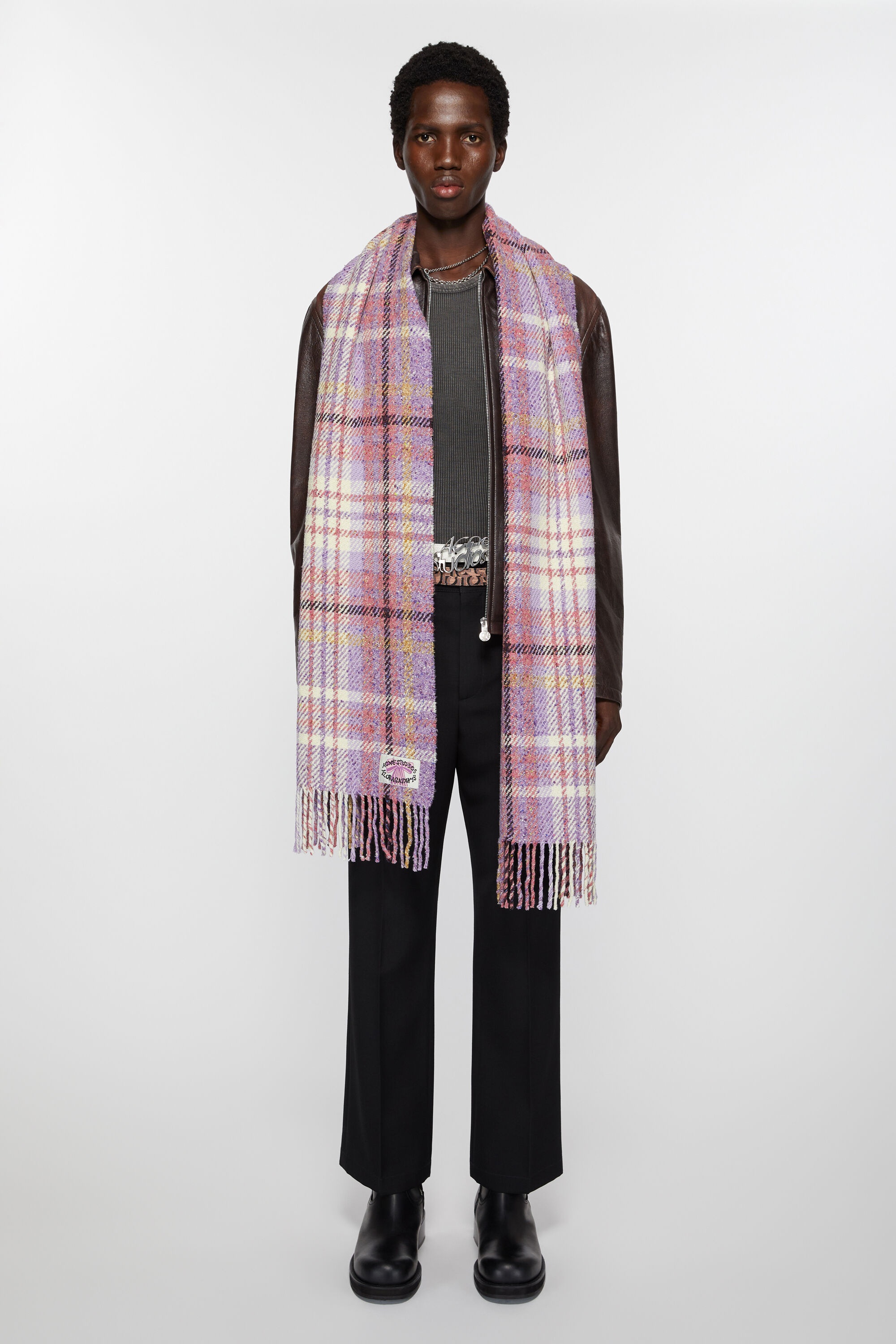 Plaid fringe scarf - Violet purple - 3