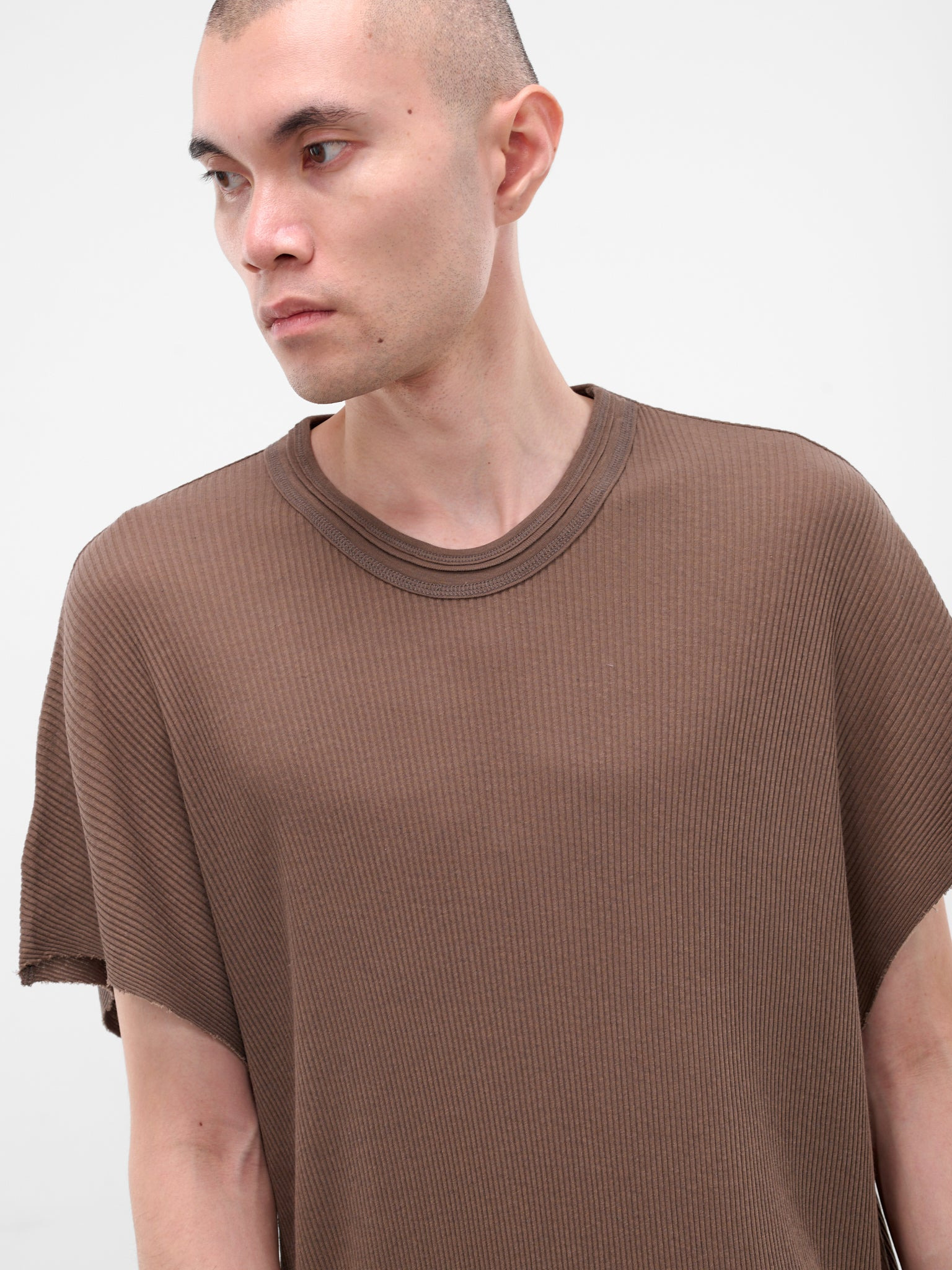 Brown Cotton-Silk Ribbed Tee - 5