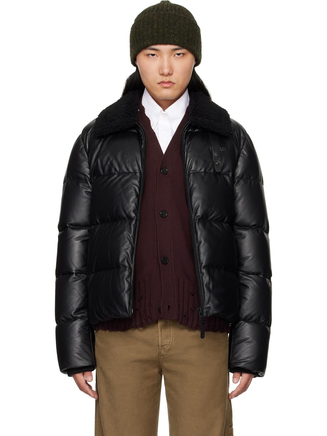 Black Kyrie Down Leather Jacket - 1
