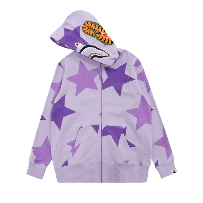 A BATHING APE® BAPE Sta Pattern Shark Full Zip Hoodie 'Purple' outlook