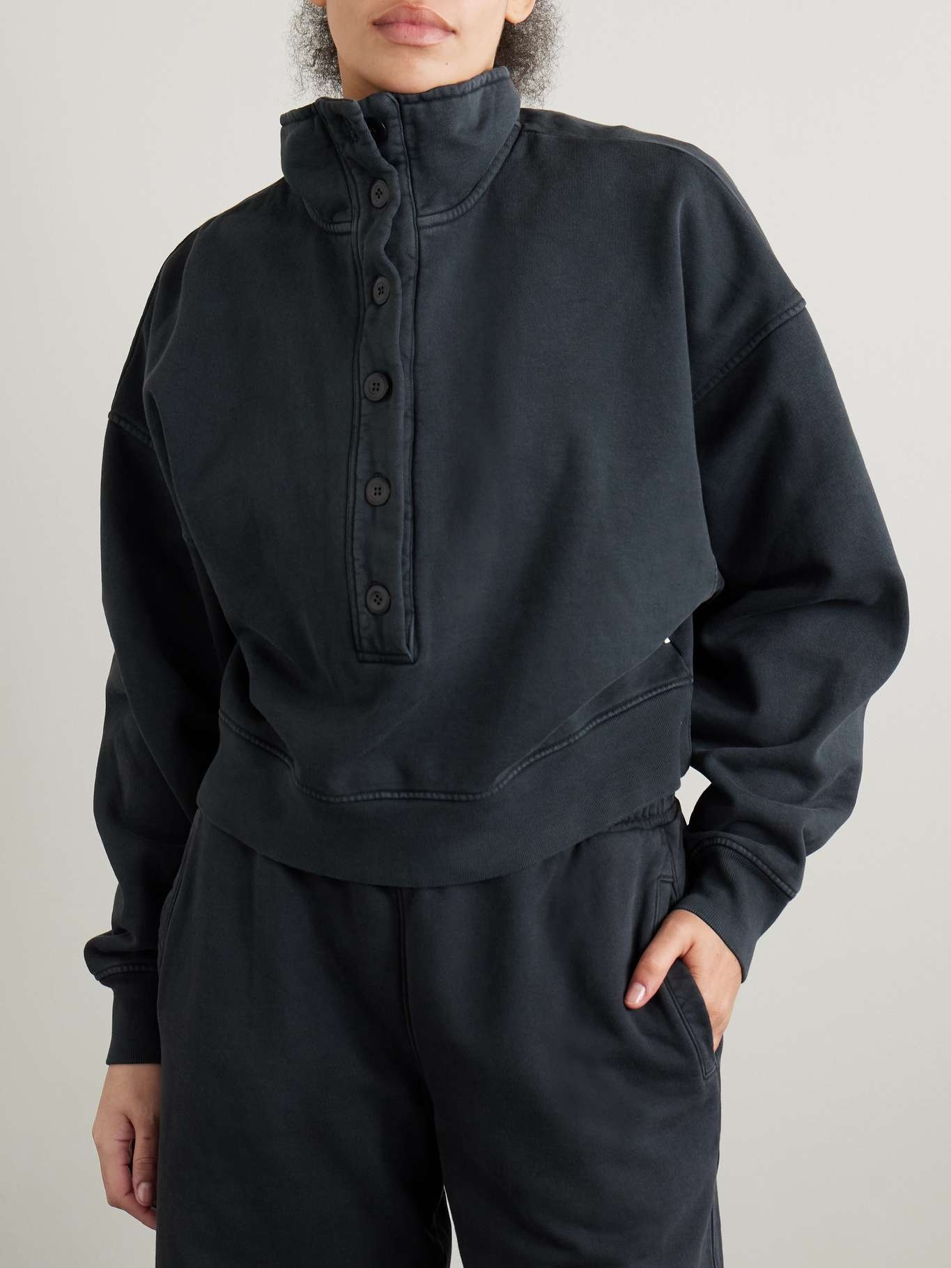 Mirelle cropped cotton-jersey sweatshirt Charcoal - 3