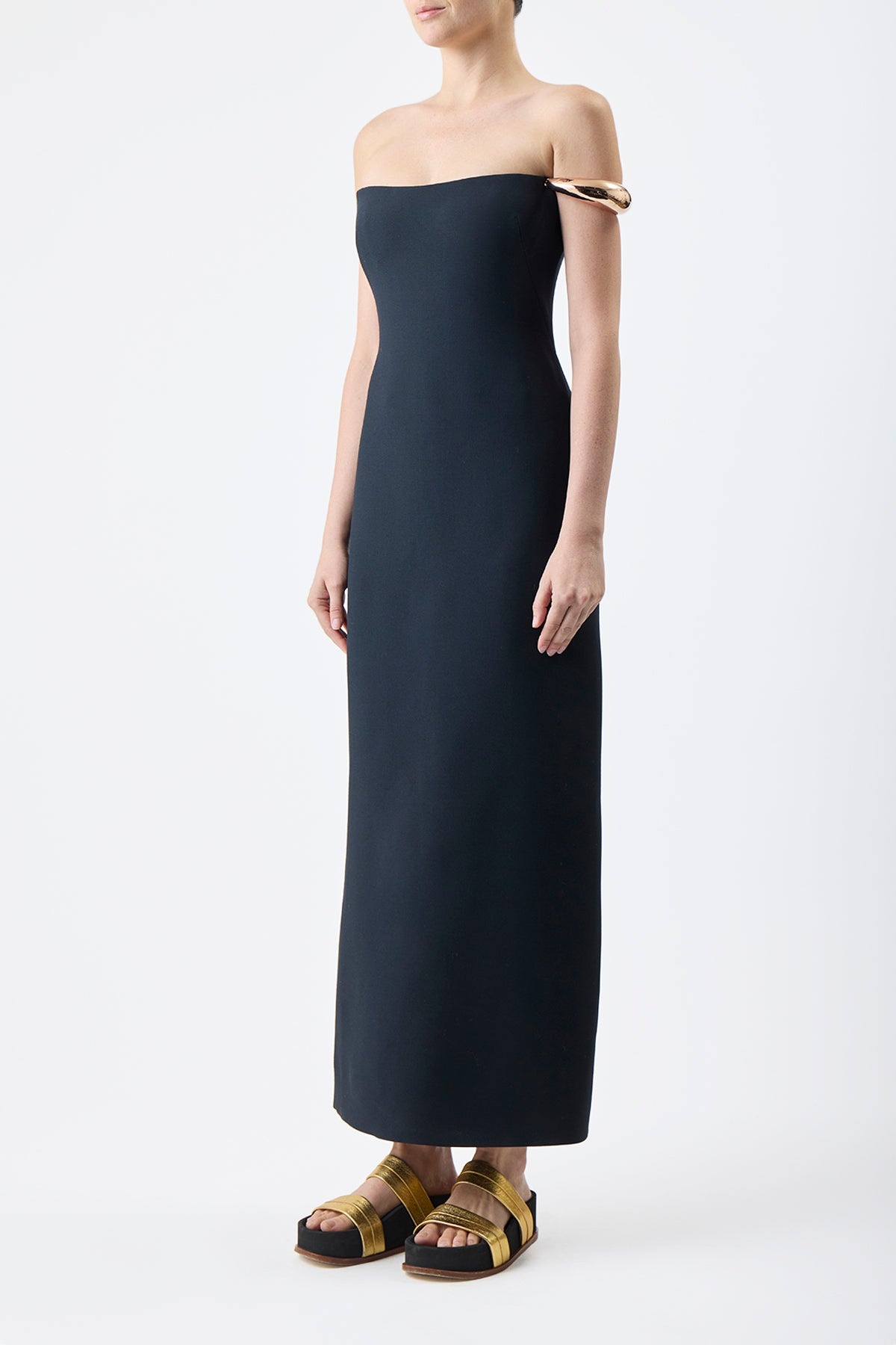Anica Dress in Black Silk Wool Cady - 4